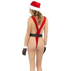 Flirty One Piece Red Deep V Low Cut High Waist Bodysuit Sexy Christmas Santa Girl Lingerie Set XT18271