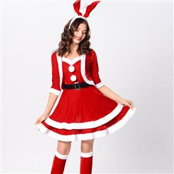 Women's Sexy Santa Girls Red Velvet Sleeveless Mini Dress with Jacket Christmas Costume Set XT18366