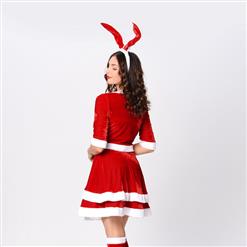Women's Sexy Santa Girls Red Velvet Sleeveless Mini Dress with Jacket Christmas Costume Set XT18366