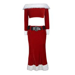 Sexy Red Christmas Santa Girl Crop Top and Skirt Costume XT3040