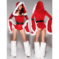 3PCS Sexy Christmas Velvet Hooded Romper Costumer XT4649