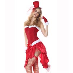 Red Santa Baby Corset O-hemline Neck-up Costume Matching with  Hat and GlovesXT6351
