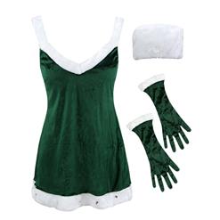 Women's Elegant Green Off-the-Shoulder V Neck Christmas Costume XT9714