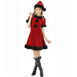 Fashion Red Velvet Short Sleeves Christmas Dress XT9716