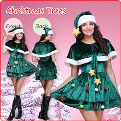 Green Christmas Dress, Cute Cape Christmas Dress Costume, Comfortable Velvet Dress,  #XT9729