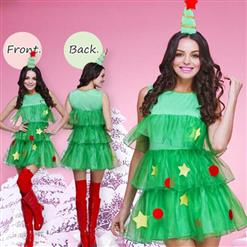Pretty Green Christmas Tree Dress Costume XT9830