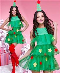 Pretty Green Christmas Tree Dress Costume XT9830