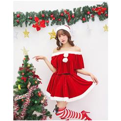 Off Shoulder Christmas Costume, Red Velet Christmas Costume, Christmas Costume for Women, Cute Christmas Skirt, Miss Santa's Christmas Costume, #XT15270