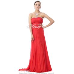 Charming Red A-line Strapless Empire Chiffon Hot Drilling Long Prom Dresses Y30029