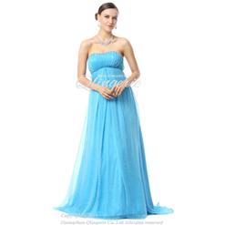 Charming Blue A-line Strapless Empire Chiffon Hot Drilling Long Prom Dresses Y30030