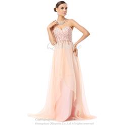 Lovely Light-Coral A-line Sweetheart Backless Beading Chapel Train Chiffon Prom Dresses Y30032