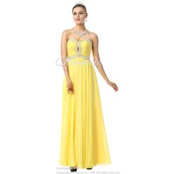 2018 Noble Yellow Sweetheart Sleeveless Beading Chiffon Floor-length Prom Dresses Y30034