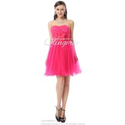 2018 Pretty Hot-Pink A-line Strapless Empire Lace Flowers Mesh Knee-Length Sweet 16 Dresses Y30038