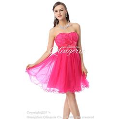 2015 Pretty Hot-Pink A-line Strapless Empire Lace Flowers Mesh Knee-Length Sweet 16 Dresses Y30038