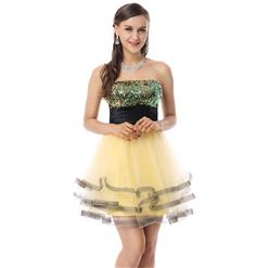 2018 Nostalgic Yellow A-line Strapless Empire Sequins Lace Short Homecoming Dresses Y30040