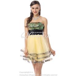 2015 Nostalgic Yellow A-line Strapless Empire Sequins Lace Short Homecoming Dresses Y30040