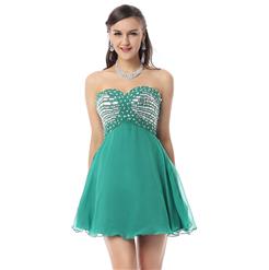 2018 Fashion Green Beading A-line Sweetheart Natural Waist Chiffon Short Homecoming Dresses Y30041