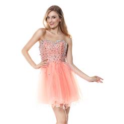 2015 Fancy Pearl Pink A-line Sweetheart-neck Lace Mesh Beading Short Sweet 16/Homecoming Dresses Y30050