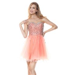 2015 Fancy Pearl Pink A-line Sweetheart-neck Lace Mesh Beading Short Sweet 16/Homecoming Dresses Y30050