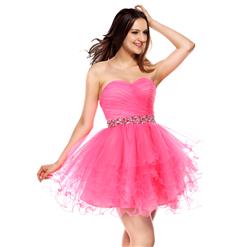 2018 Fashion Hot-pink A-line Sweetheart Beading Waist Band Ruffles Short Sweet 16 Dresses Y30053