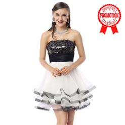 2015 Nostalgic Black and White A-line Strapless Empire Sequins Lace Short Homecoming Dresses Y30055