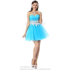 2018 Pretty Blue A-line Sweetheart-neck Lace Beading Short Homecoming/Sweet 16 Dresses Y30060