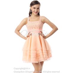 2015 Lovely Light-Coral Square Neck Straps Ruffles Chiffon Short Prom/Homecoming/Sweet 16 Dresses Y30061