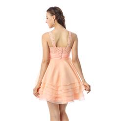 2018 Lovely Light-Coral Square Neck Straps Ruffles Chiffon Short Prom/Homecoming/Sweet 16 Dresses Y30061