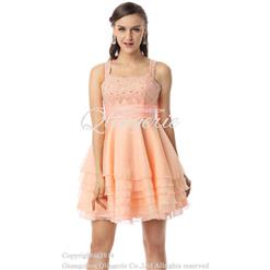 2018 Lovely Light-Coral Square Neck Straps Ruffles Chiffon Short Prom/Homecoming/Sweet 16 Dresses Y30061