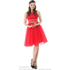2018 Elegant Red Bateau Sleeveless Mesh Lace Applique Knee-Length Prom Dresses Y30069