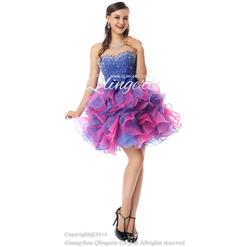 2018 Cute Royalblue and Pink Sweetheart Mini-Length Empire Beading Ruffles Sweet 16 Dresses Y30070