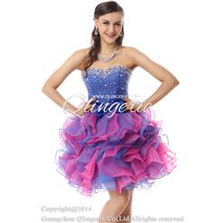 2018 Cute Royalblue and Pink Sweetheart Mini-Length Empire Beading Ruffles Sweet 16 Dresses Y30070