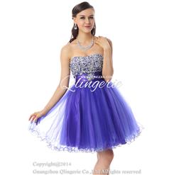 2018 Fairy Violet A-line Strapless Empire Waist Beading Organza Cocktail/Prom Dresses Y30071