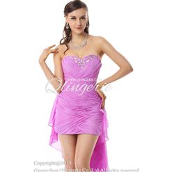 2018 Distinctive Purple Pleats Sweetheart-neck Crystal Beading Asymmetry Chiffon Cocktail Dresses Y30075