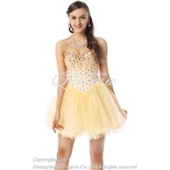 2015 Shiny Light-Yellow A-line Sweetheart-neck Crystal Mesh Short Homecoming/Sweet 16 Dresses Y30078