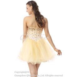 2015 Shiny Light-Yellow A-line Sweetheart-neck Crystal Mesh Short Homecoming/Sweet 16 Dresses Y30078