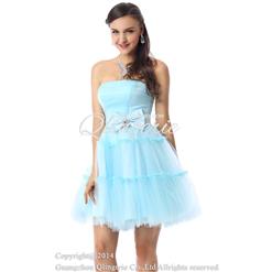 2015 Charming A-line Light-Blue Strapless Mesh Ruffles Short/Mini Prom/Sweet 16 Dresses Y30083