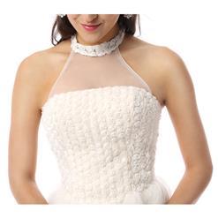 2018 Noble Beige A-line Halter Lace Flowers Short/Mini Bridesmaid/Prom Dresses Y30084