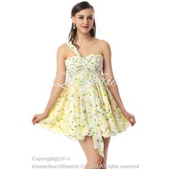 2018 Fashion Girls One-shoulder Floral Print Chiffon Short/Mini Party Dresses Y30086