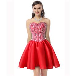 2018 Sexy Red A-line Sweetheart-neck Crystal Short/Mini Cocktail/Prom Dresses Y30090