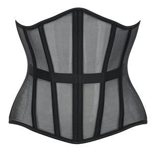 Short Torso Corset, Cheap Corset for Womens, Waist Cincher Corset, Steel Boned Corset, Black Underbust Corset, #N23885