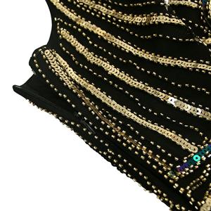 1920s Black Sleeveless V Neck Sequin Inspired Cocktail Fringed Flapper Dress N15514