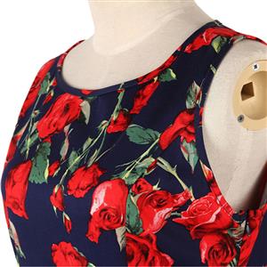 1950's Vintage Retro Rose Floral Print Party Cocktail Tea Dress N11920