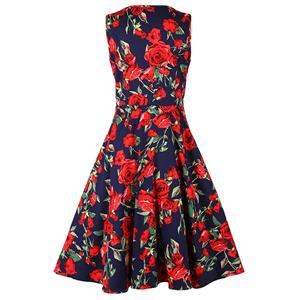 1950's Vintage Retro Rose Floral Print Party Cocktail Tea Dress N11920