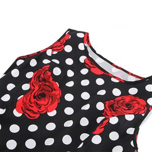 1950's Vintage Retro Polka Dot Rose Floral Print Party Cocktail Tea Dress N11921