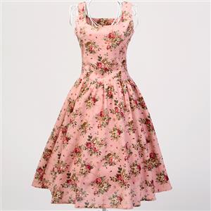 1960's Vintage Rockabilly Floral Print Dress N11912