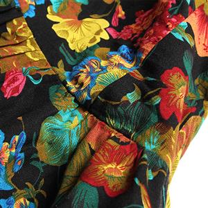 1960's Vintage Rockabilly Floral Print Swing Dress N11913