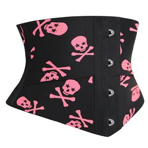 Crazy Sexy Pink Skulls Print Waist Training Cincher Halloween Corset N23404