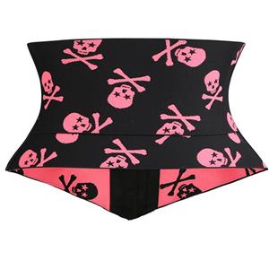 Crazy Sexy Pink Skulls Print Waist Training Cincher Halloween Corset N23404