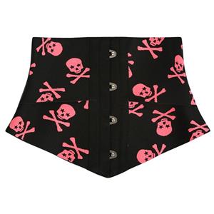 Crazy Sexy Pink Skulls Print Waist Training Cincher Halloween Corset N23404